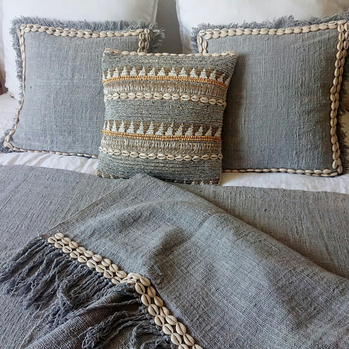 CANGA - Housse de coussin avec coquillages, gris 45x45 cm