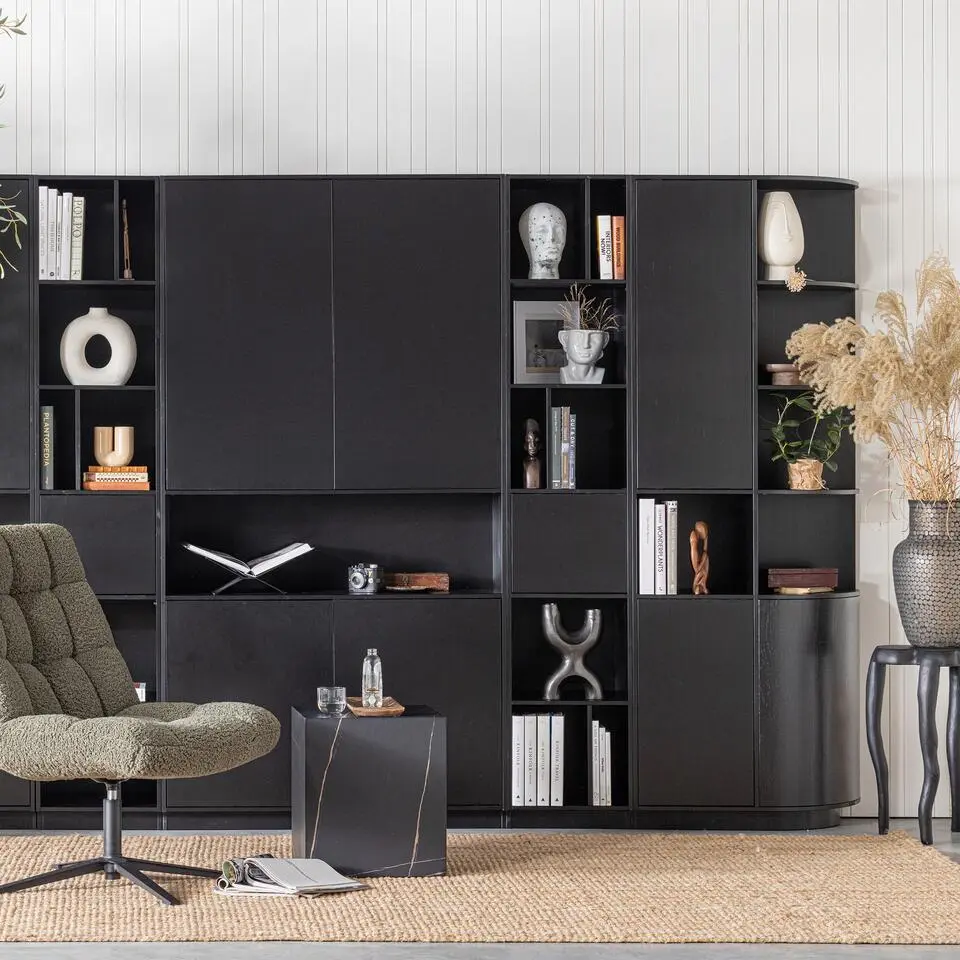 WOOOD Finca Opbergkast Rond Rechts - Zwart - 210x78x40