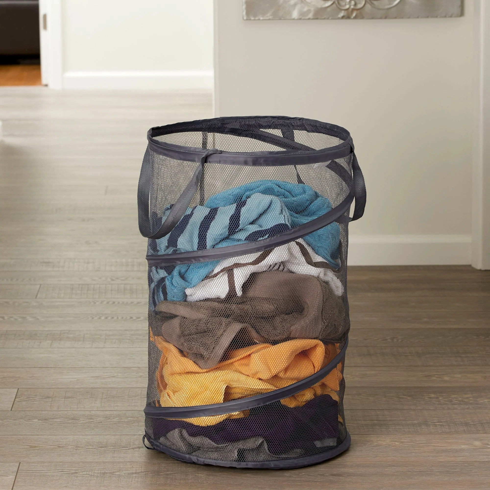 Household Essentials Pop-Up Mesh Laundry Hamper, Charcoal