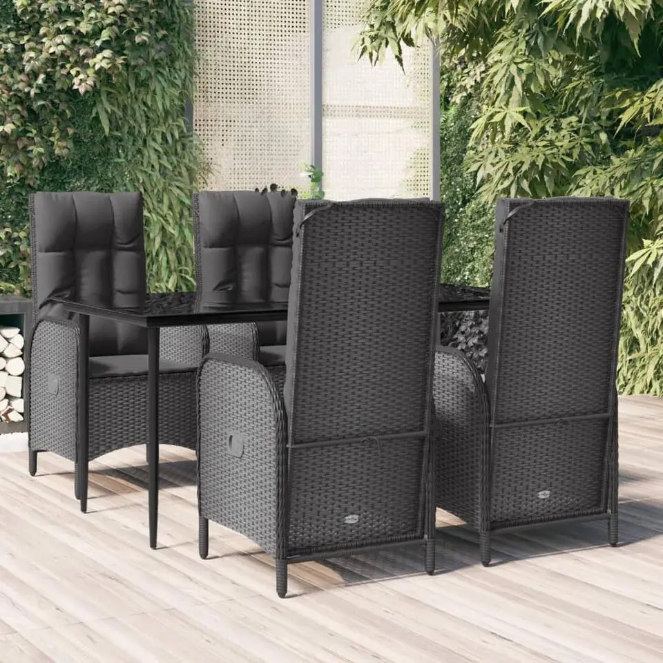 vidaXL - 5-delige Tuinset met kussens - Zwart - PE-rattan en glas - 160x80 cm