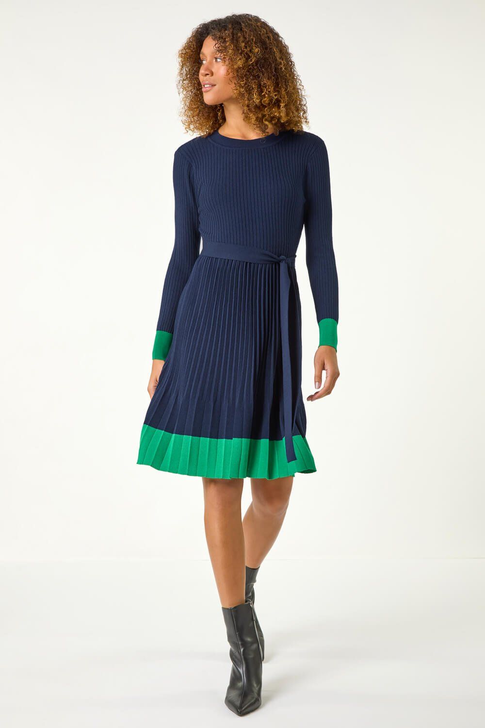Roman Contrast Border Knitted Stretch Dress