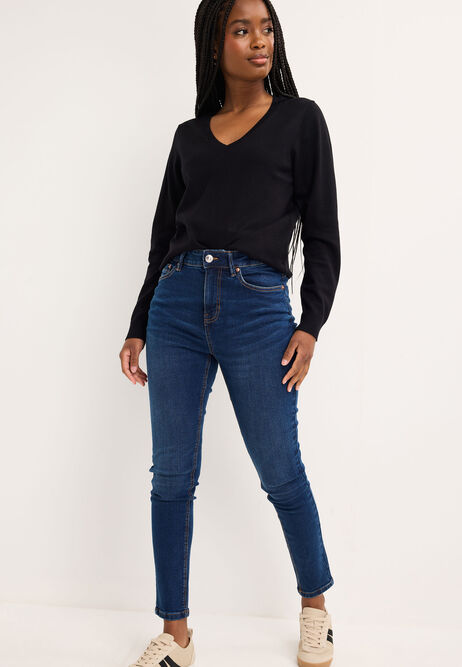 Womens Black V Neck Jumper