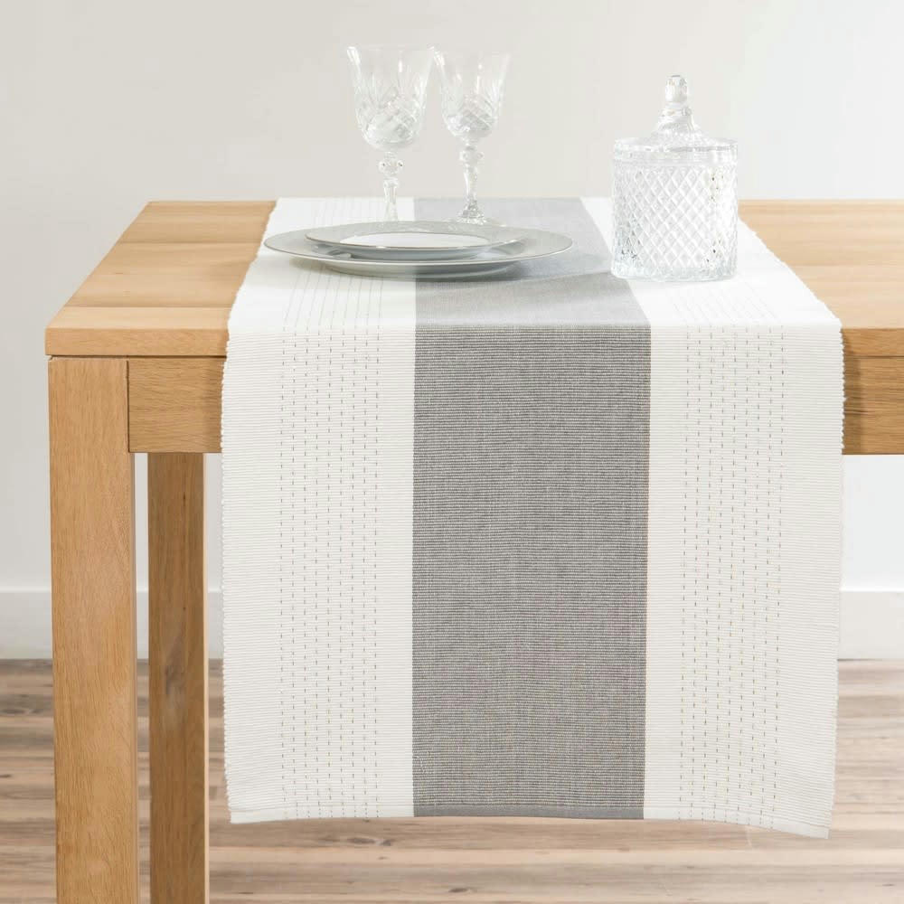MILLY - Chemin de table blanc et gris L150