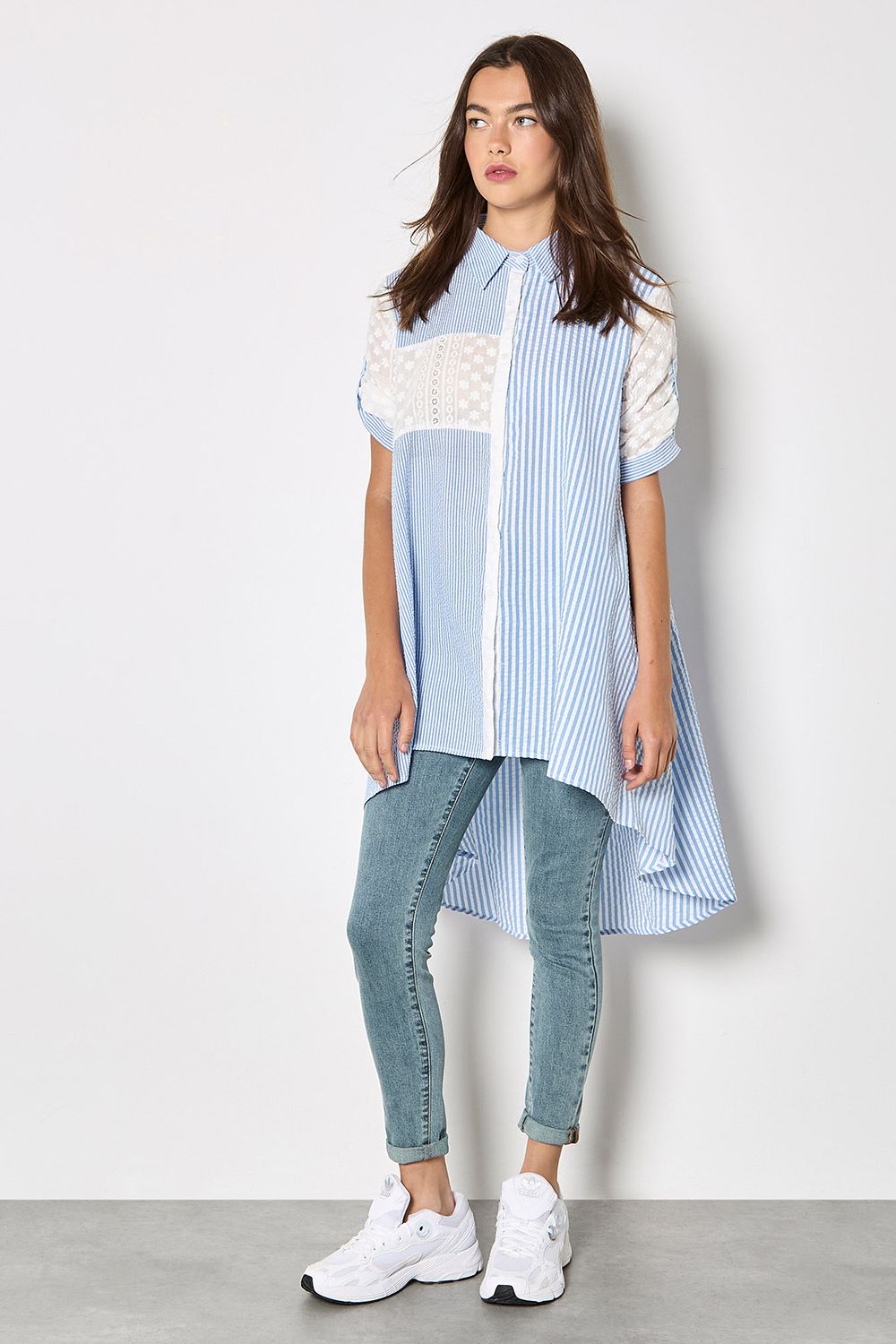 Apricot Mix Stripe Cotton Blend Embroidered Shirt