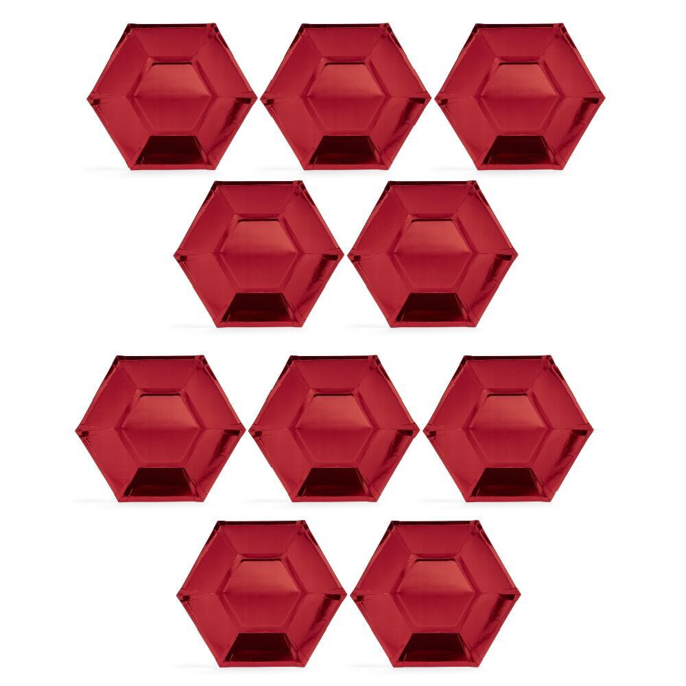 Plateau hexagonal carton rouge métallisé Ø26cm x10