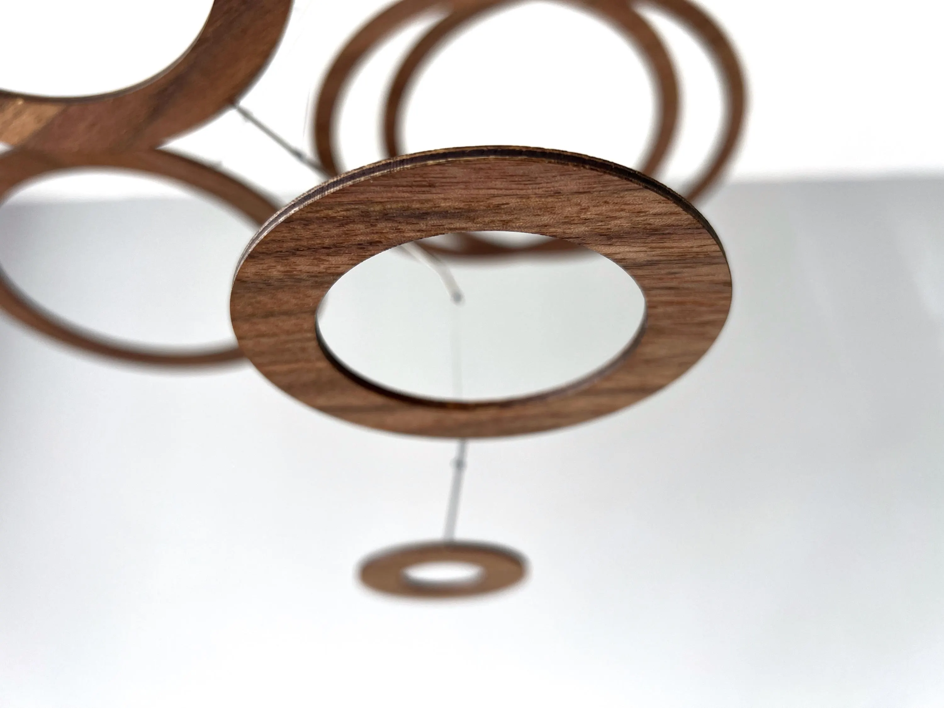 Wooden Rings Kinetic Mobile Art | Mid Century Walnut Adult Mobile | Relaxing Home Decor