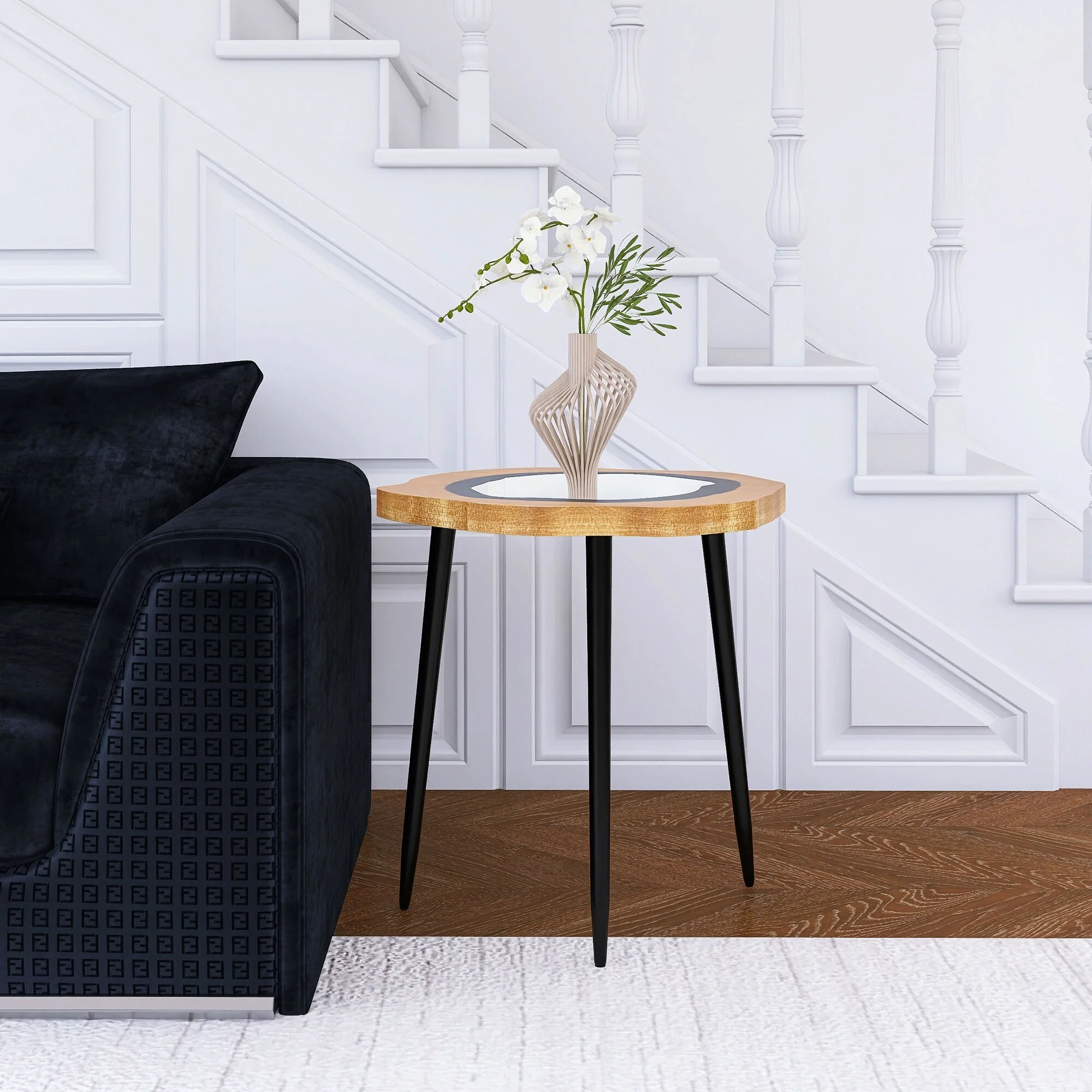 Small Side Table Coffee Table Bedside Table Night Stand for Living Room Bedroom & Balcony, Metal Legs ,Easy to Assemble