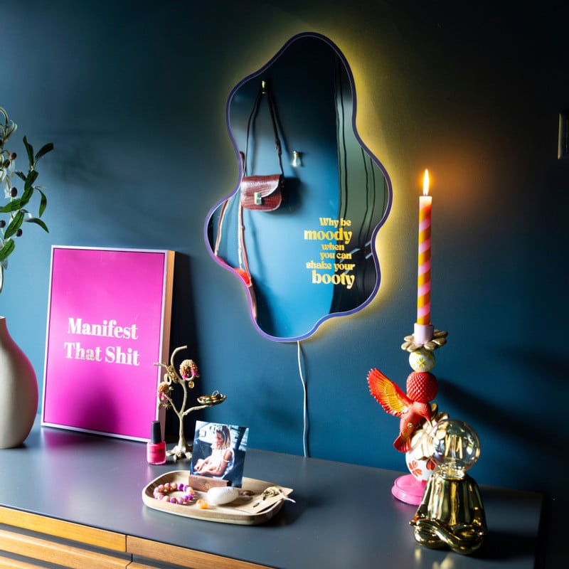 Spiegel met LED shake your booty - paars - 60x40 cm - Happy at home by Sanny