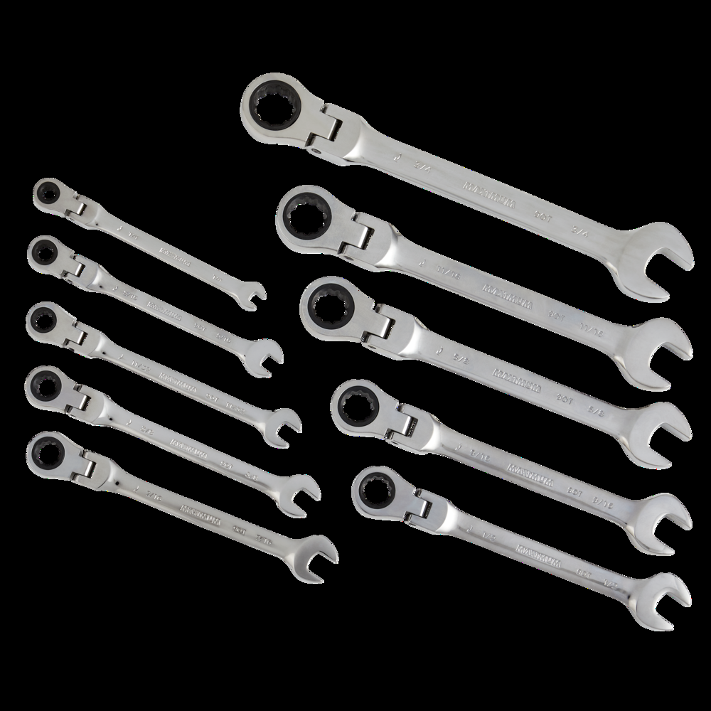 MAXIMUM 90-Tooth Flex Head Ratcheting Wrench Set, SAE, 10-pc