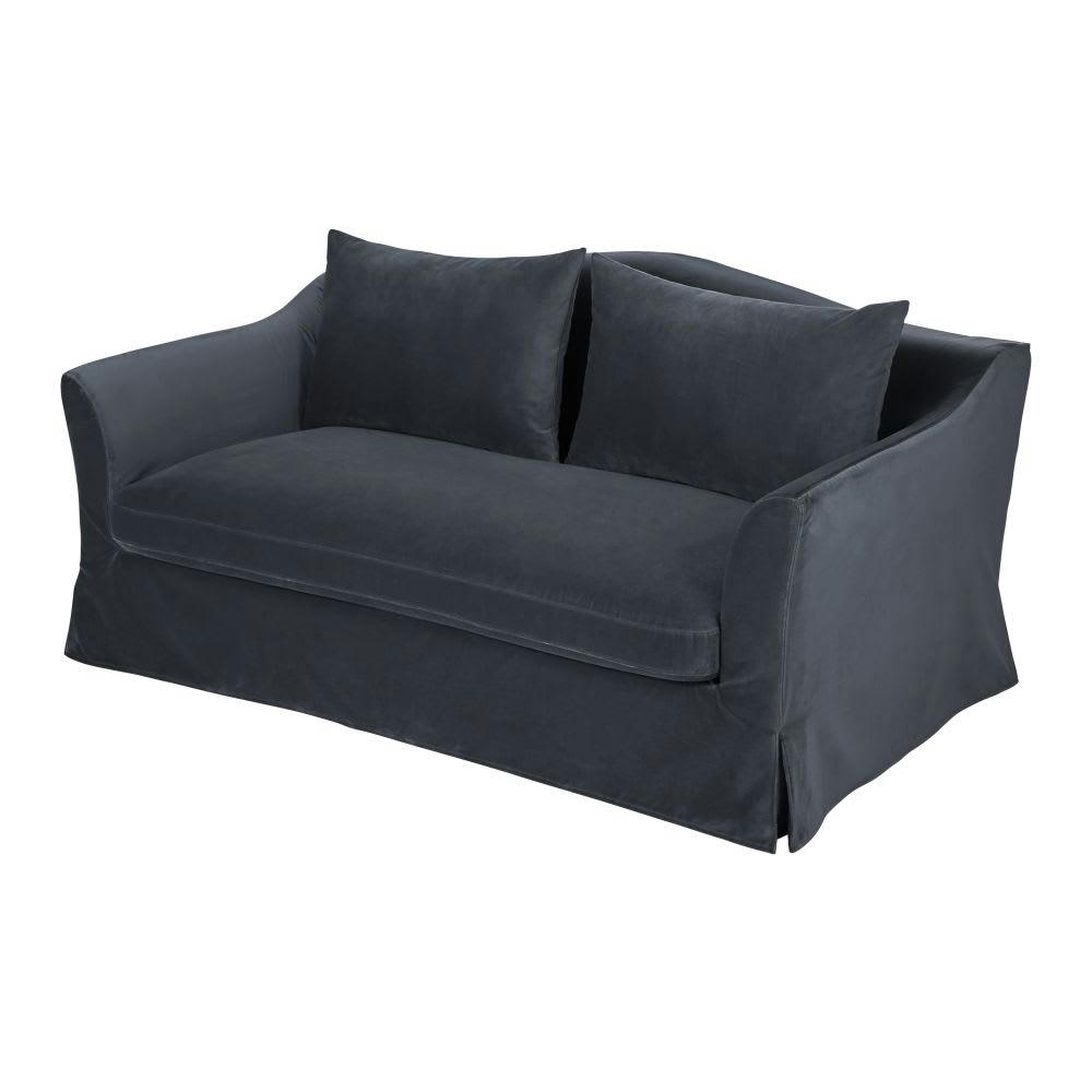 Anaelle - Canapé 2 places en velours gris anthracite