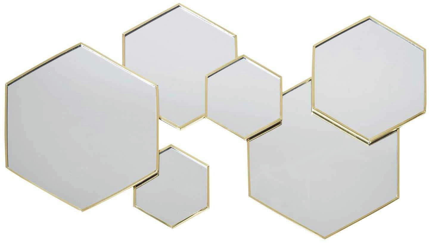 - Décoration murale miroirs en métal doré hexagonale