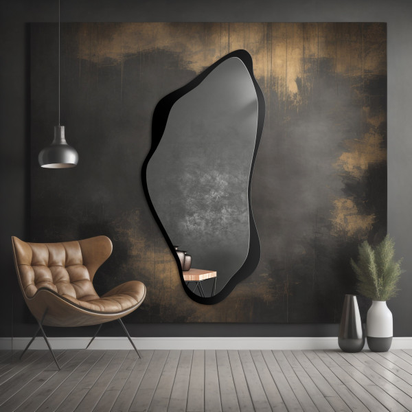 Lustro o nieregularnym kształcie w czarnej ramie mdf - PIENA W RAMIE