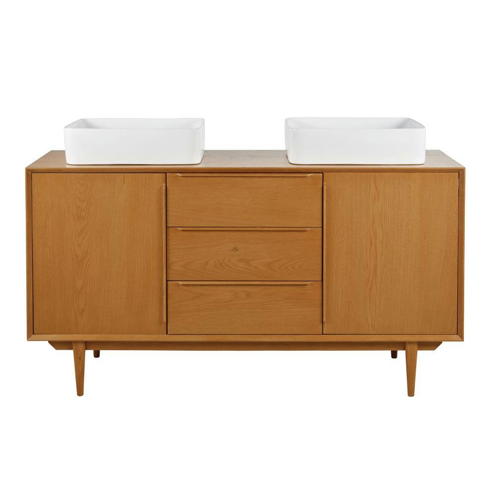 Portobello - Meuble double vasque vintage 2 portes 3 tiroirs