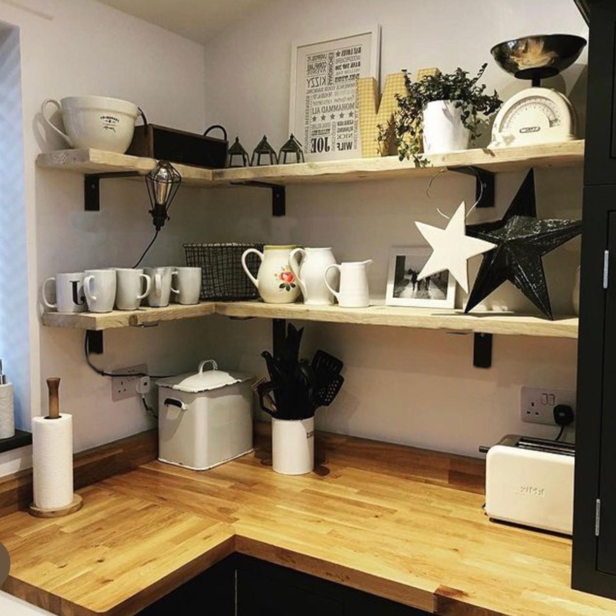 Rustic Wood Corner Shelf: Farmhouse Floating Shelving, 7.25