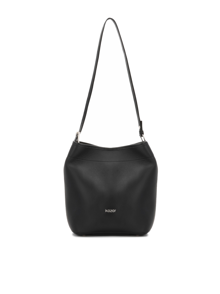 Black natural leather handbag with adjustable strap