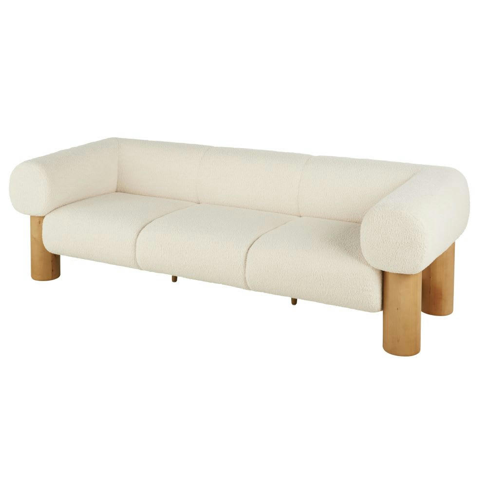 Phoenix - Canapé 3 places tissu blanc effet laine bouclée