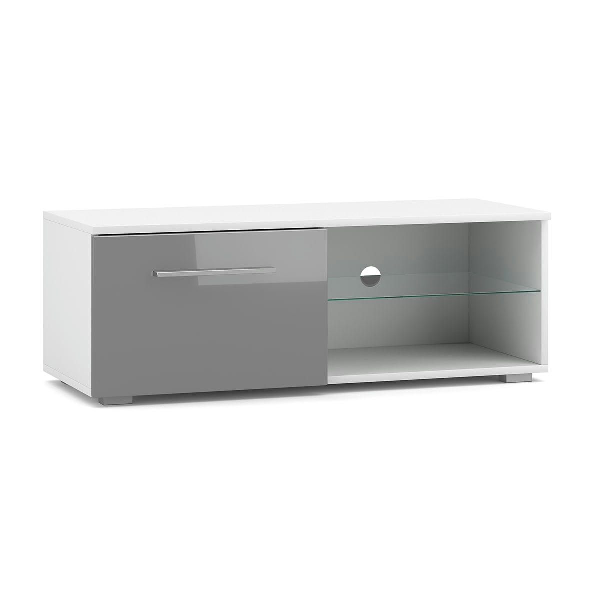 - Meuble tv 1 porte 100 cm avec led blanc et gris
