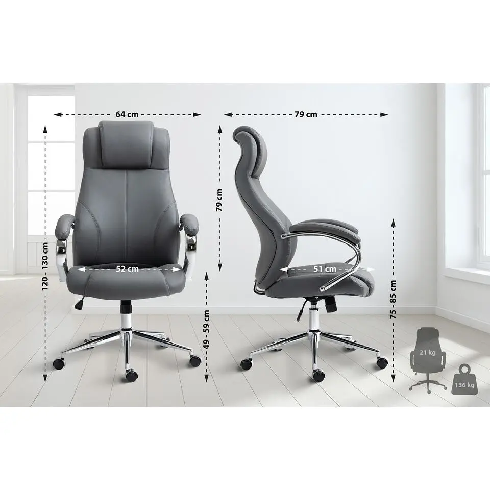 CLP Bureaustoel Salford chroom Frame - Echt leer - grijs