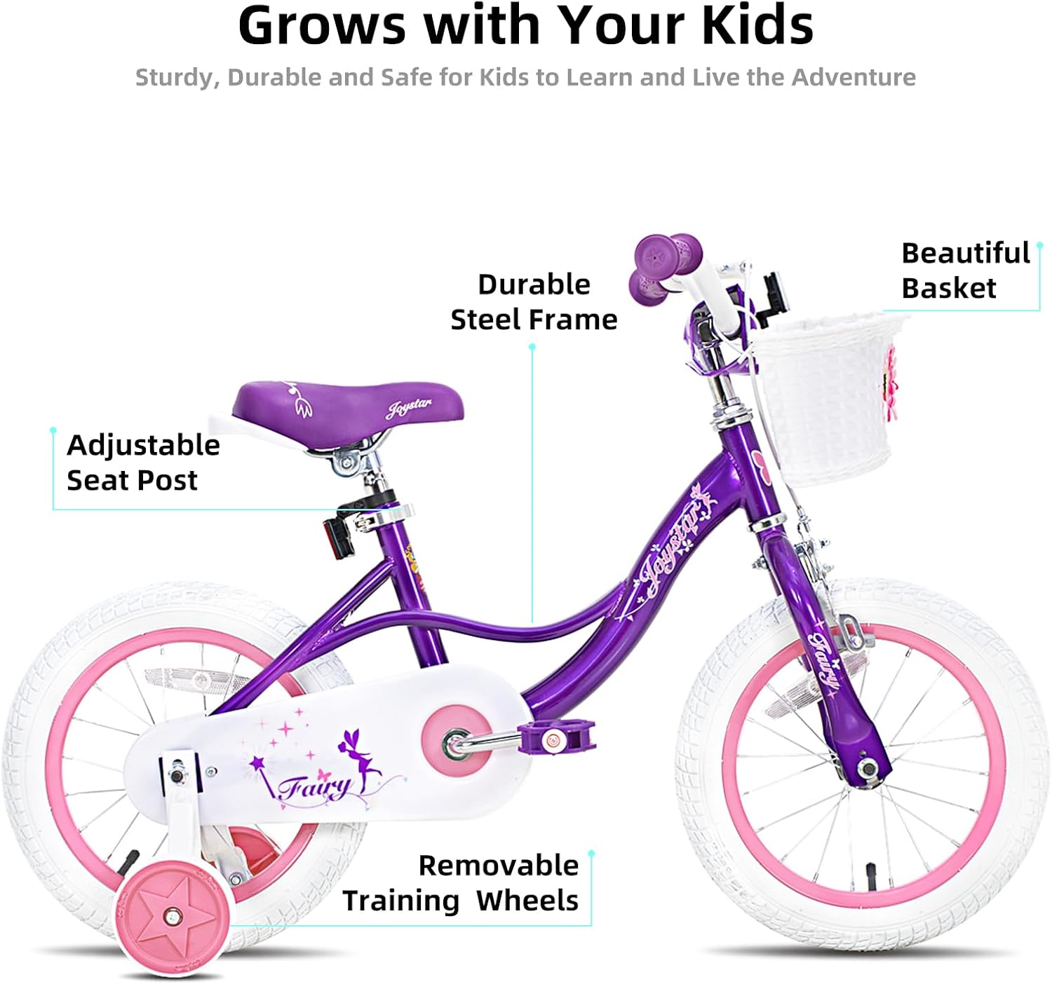 JOYSTAR Fairy Girls Bike for Toddlers and Kids Ages 2-8 Years Old, 12 14 16 18 Inch Kids Bike with Training Wheels, Handbrake and Basket, Toddler Girl Bike, Children Bicycle