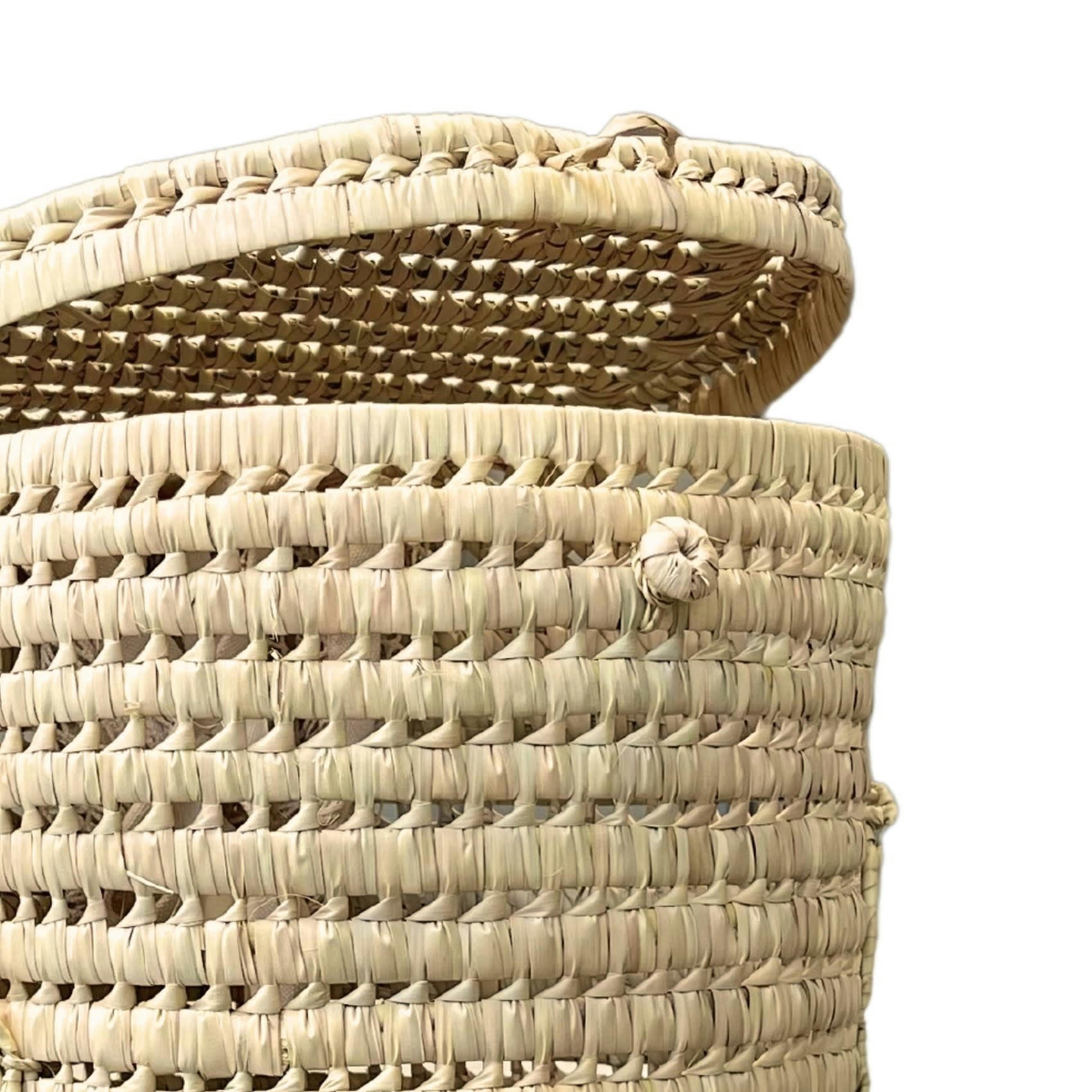 - Panière à linge ronde palmier osier naturel 38x38x53 cm