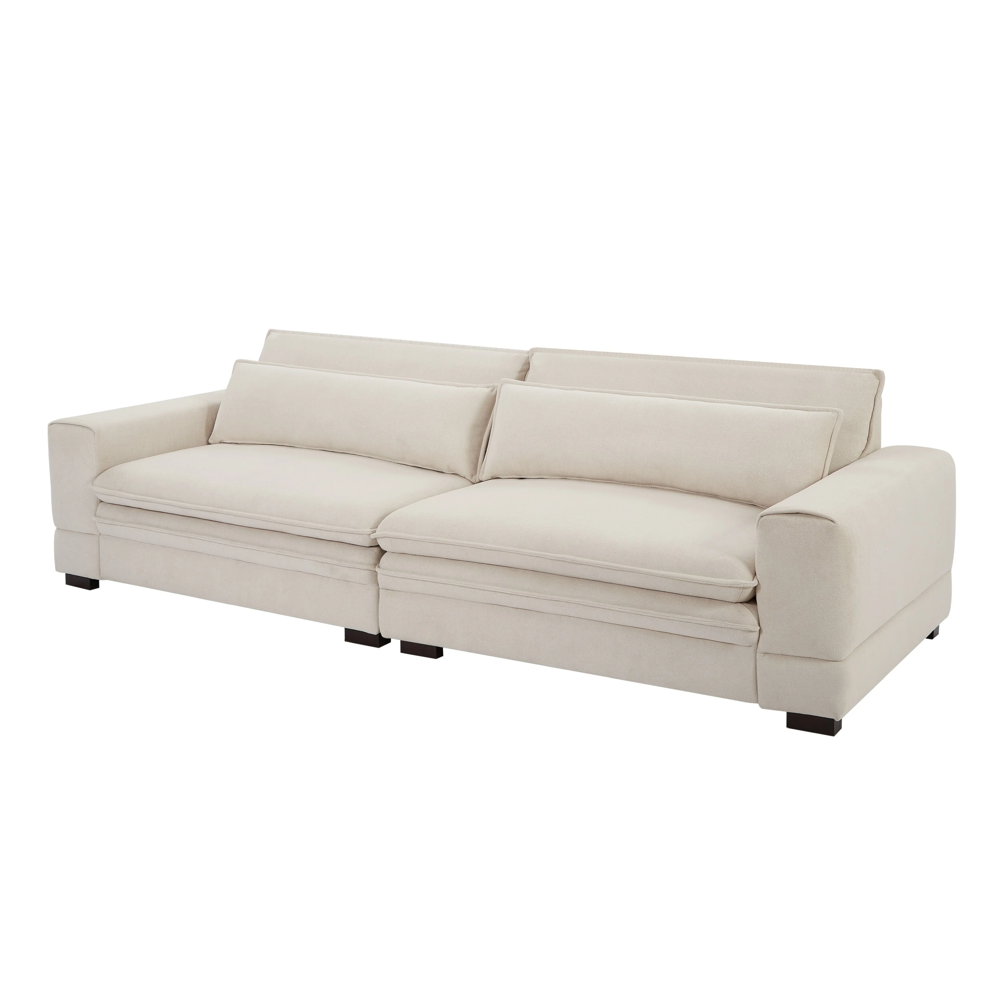 Beige 104.72 Contemporary Fabric 4-Seater Couch with Cushioned Back, Sturdy Wooden Legs for Living Room