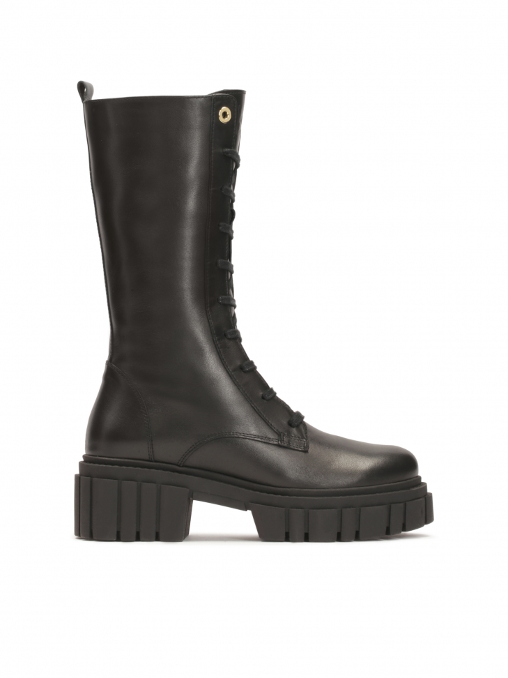 High leather boots with a thick sole