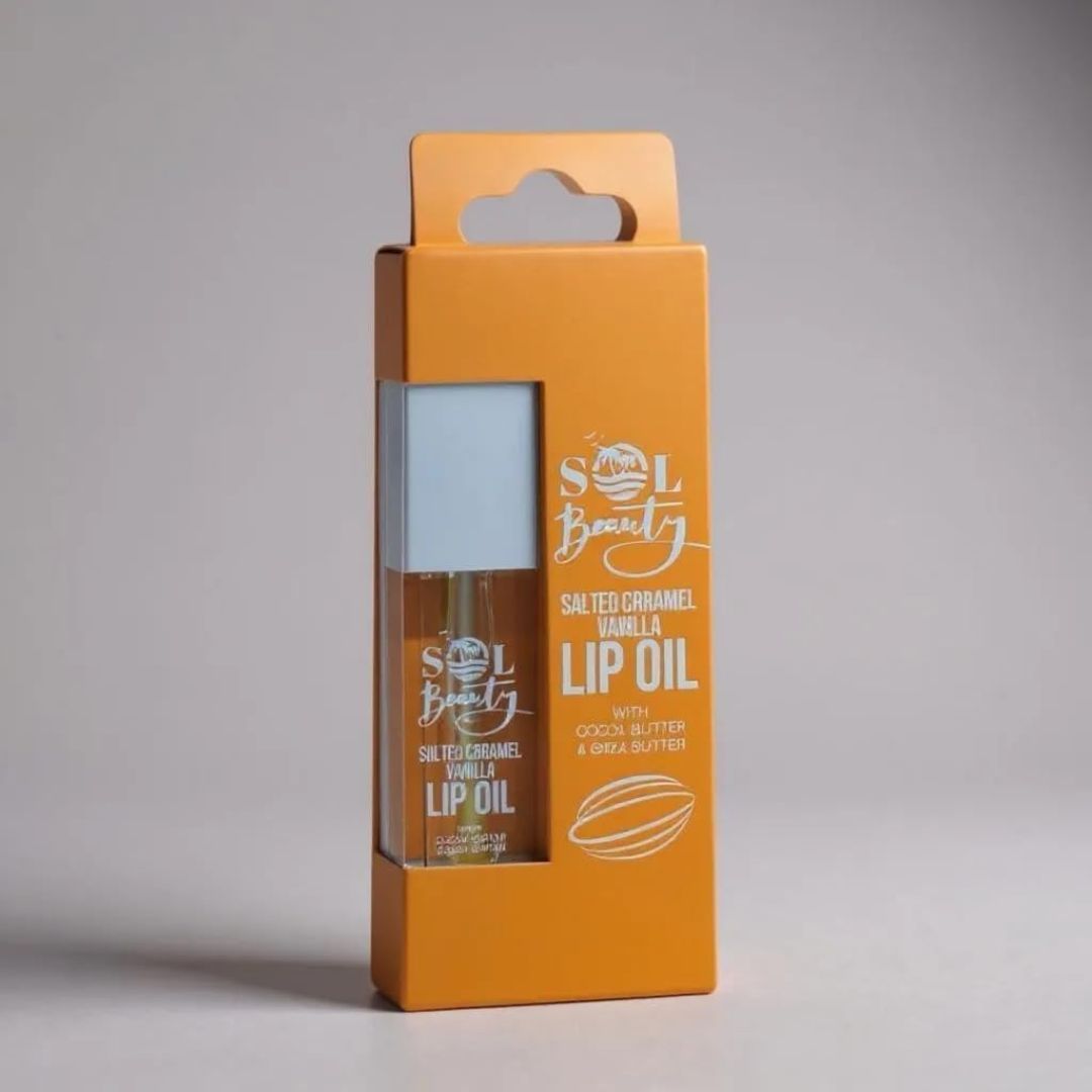 SOL Beauty Salted Caramel Vanilla Lip Oil Cocoa Butter Shea Hydrate Soften 3g