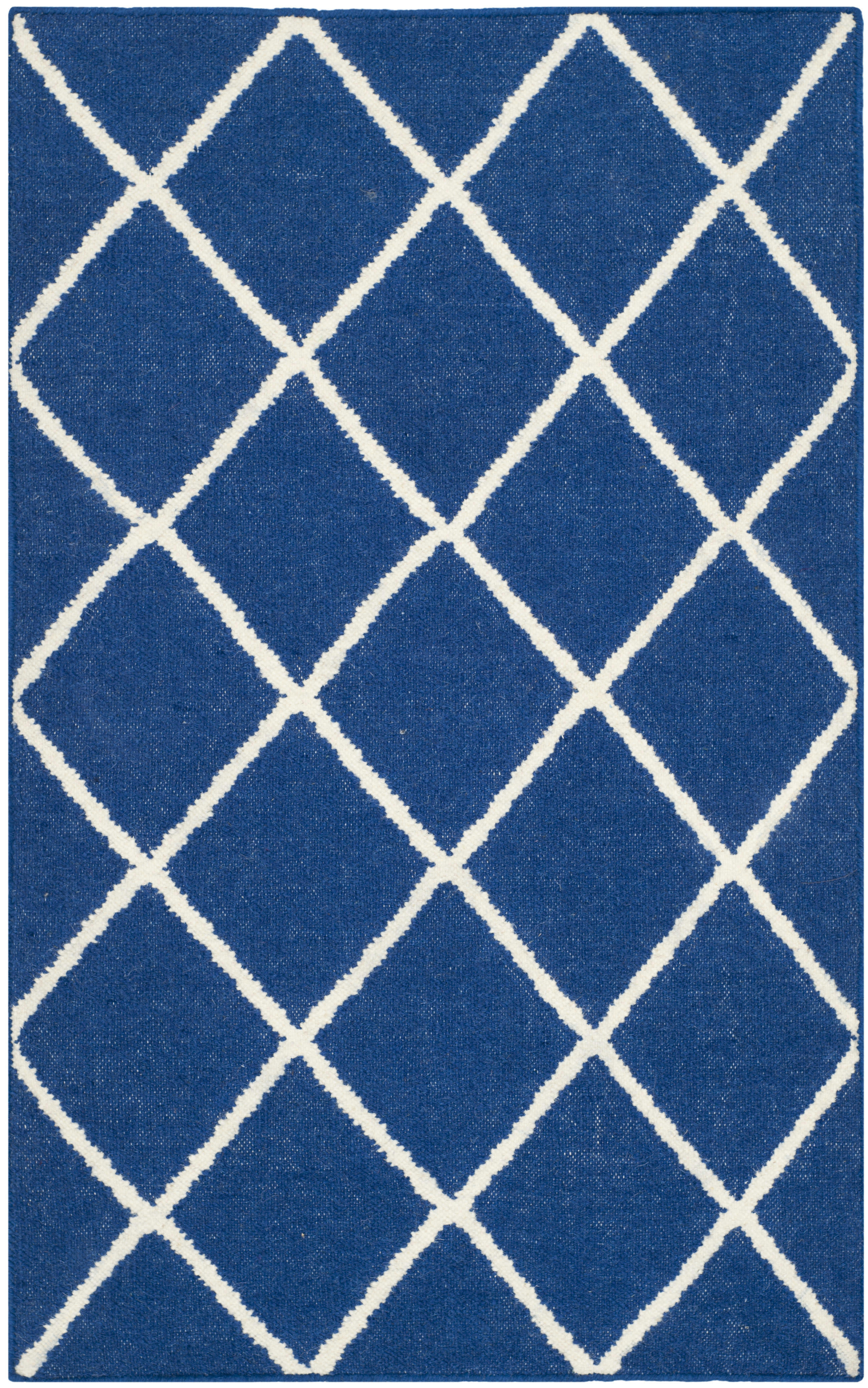 DHURRIE - Tapis de salon interieur en bleu fonce, 76 x 122 cm
