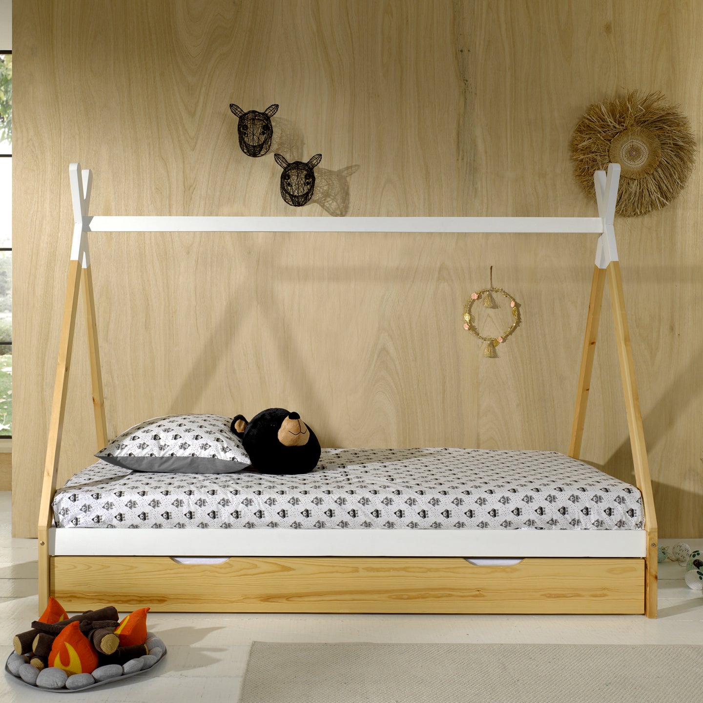 Vipack Tipi Eenpersoonsbed met Bedlade 90 x 200 cm - Naturel Wit