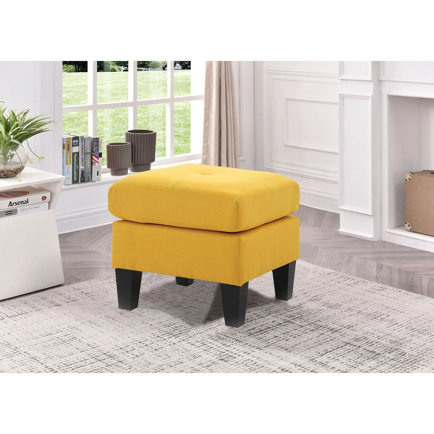 Twill Upholstered Tufted Ottoman - 23 - Yellow