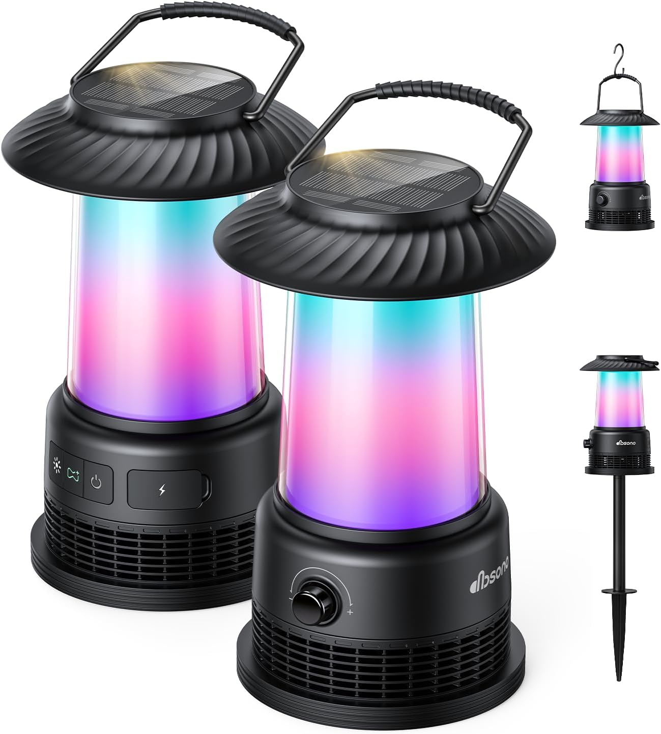 dbsono Outdoor Solar Speakers Home Decor: 2-Pack 30W Stereo Sound with 360° LED Lights|Multi-Sync 100Pcs|IPX7 Waterproof|20H Playtime|Bluetooth 5.4|Lanterns for Patio/Pool/Yard, Gifts for Women Men