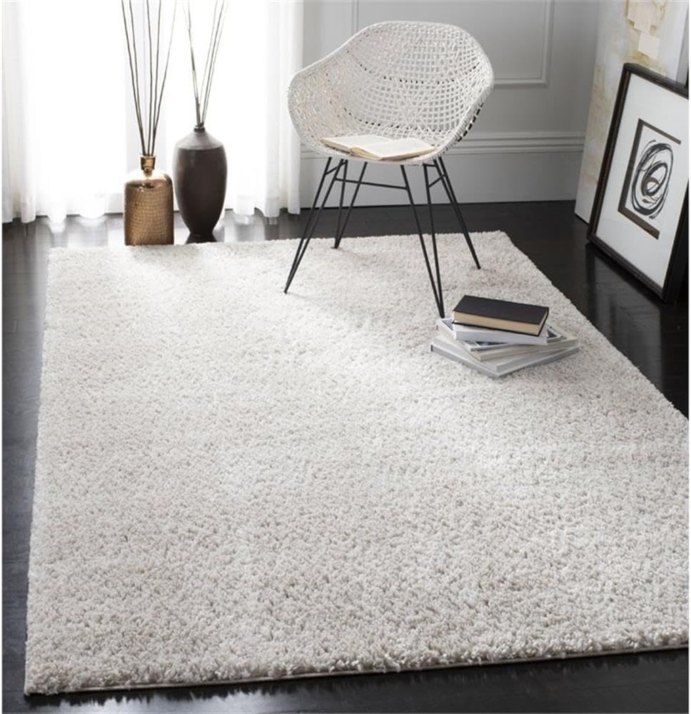 SAFAVIEH August Shag Collection Area Rug - 9' x 12', Beige, Solid Design, Non-Shedding & Easy Care, 1.2-inch Thick Ideal for High Traffic Areas in Living Room, Bedroom (AUG900D)