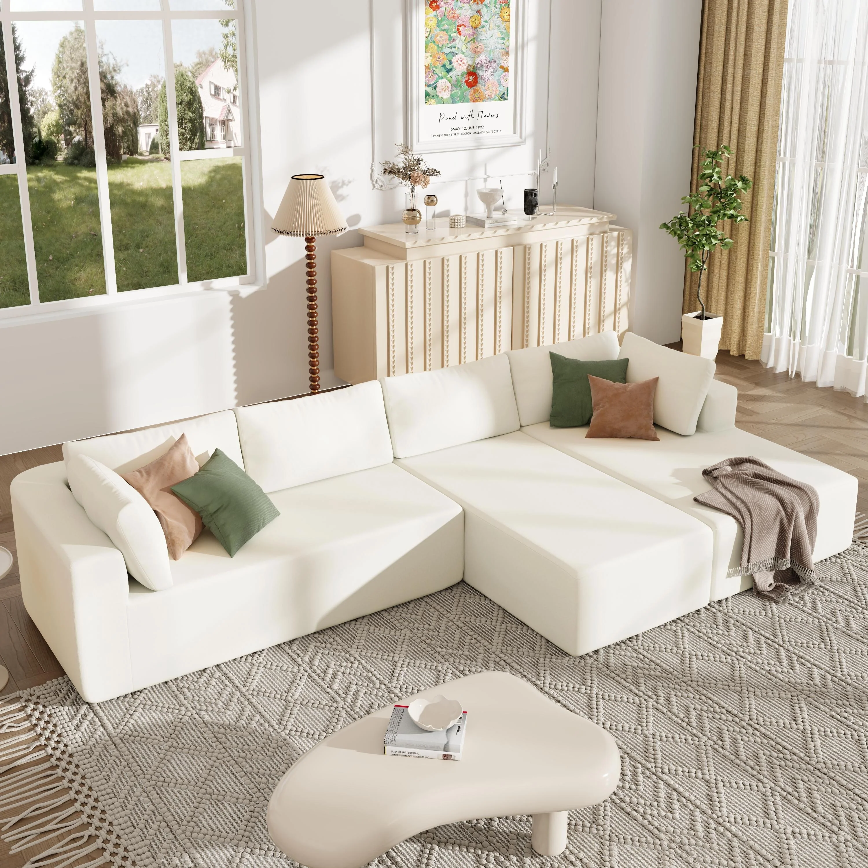 106.5'' U-Shaped 4-Seat Modular Sofa with 2 Chaise Lounges, Pillow, Anti-Wrinkle Chenille Fabric, and Comfort Foam