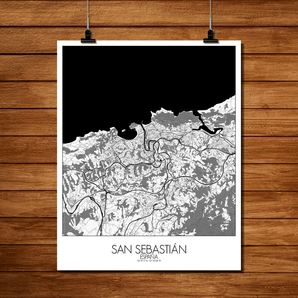 - Affiche San Sebastian Carte N&B 40x50
