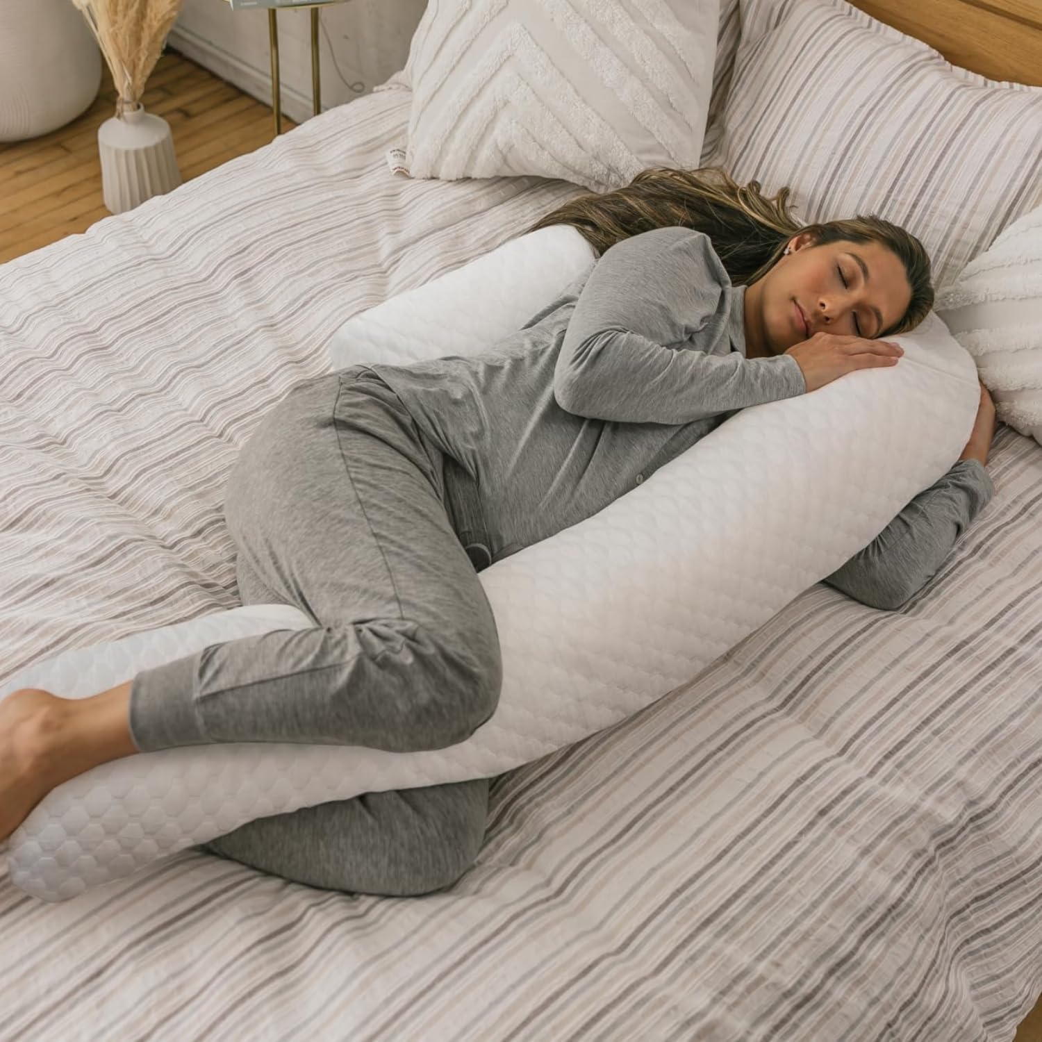 MedCline Cooling Body Pillow for Side Sleepers, Full-Body Support Pillow with Adjustable Memory Foam Stuffing, Ergonomic Design for Comfort All Night Long
