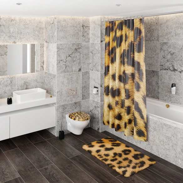 Badteppich, braun, Polyester, mit Leopardenfell