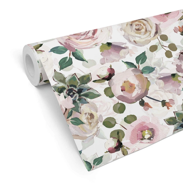 Vliestapete »Vintage Vliestapete«, Aquarell Rosen Pfingstrosen, mehrfarbig, matt