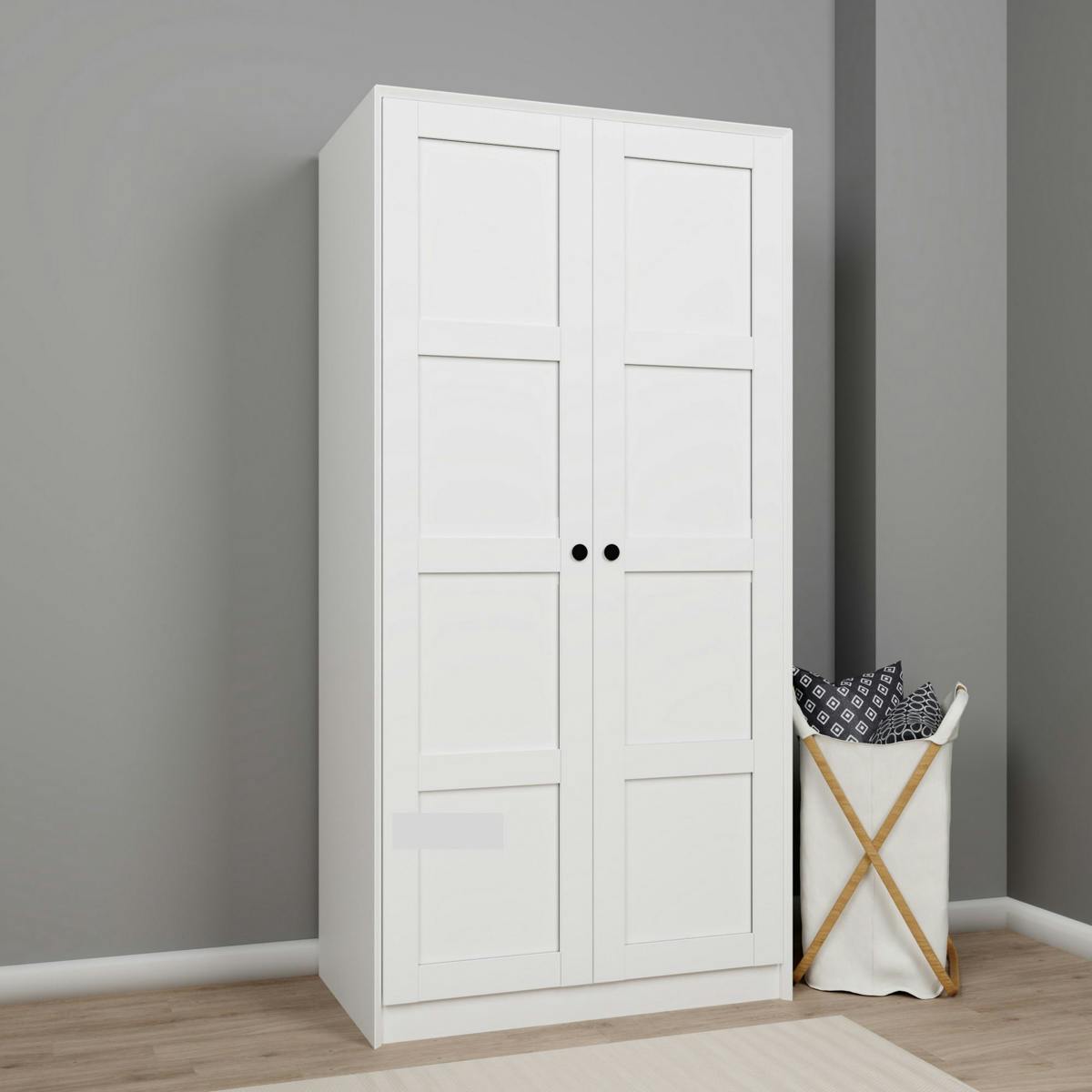 Armoire de chambre blanche 2 portes à cadres MARFA