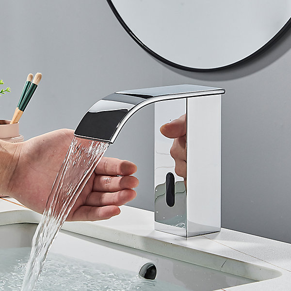 Mitigeur de lavabo bas sans contact infrarouge laiton chrome, monotrou, mélangeur intelligent eau chaude froide.