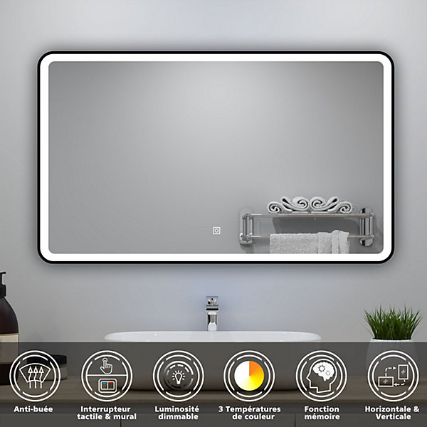 Meuble double vasque 120cm avec miroir 3 couleurs   dimmable anthracite