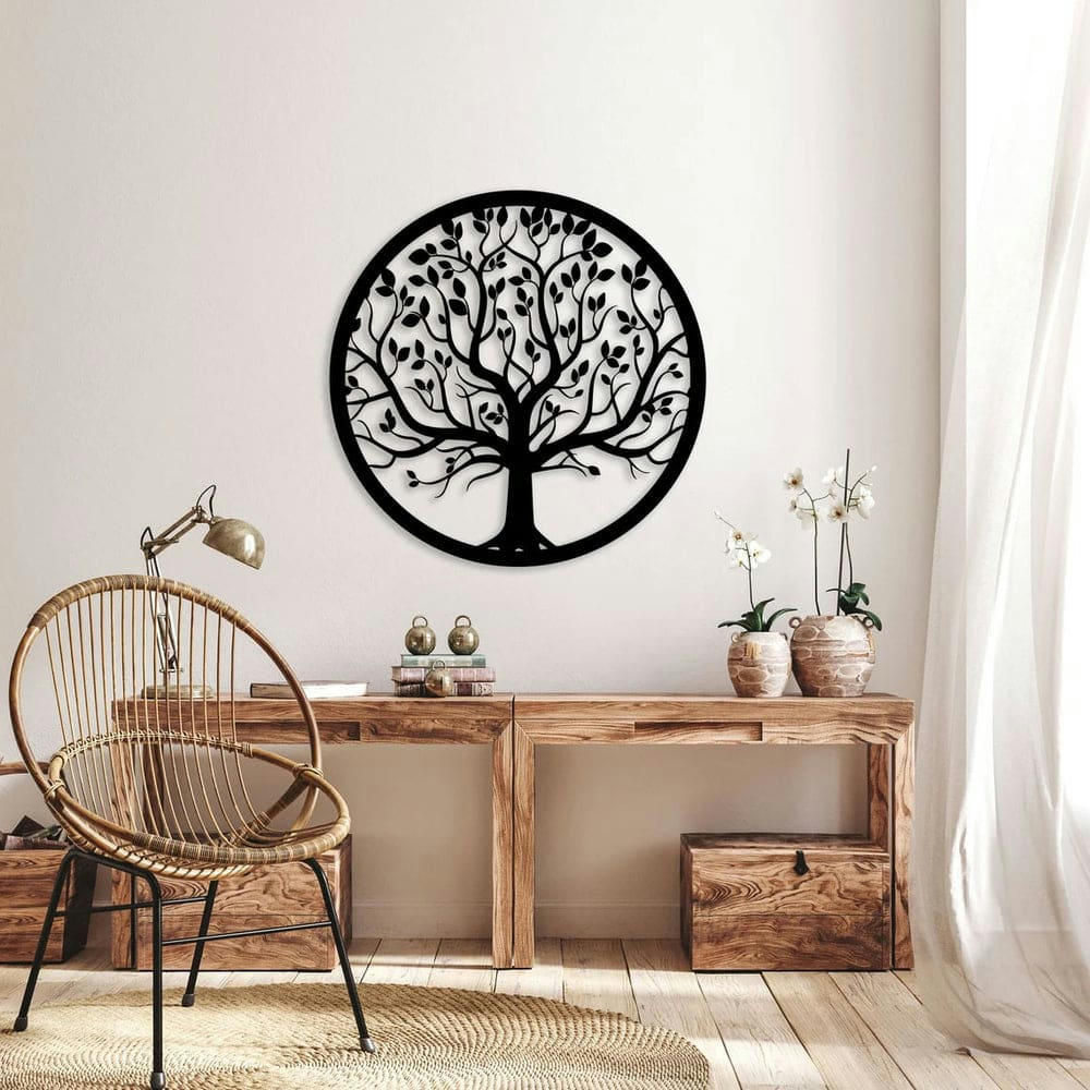 - Décoration murale arbre de vie en métal noir 75 cm