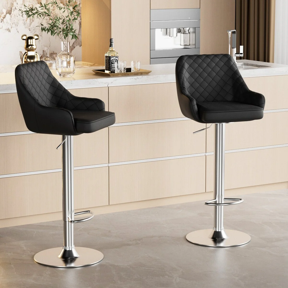Javlergo Bar Stools Set of 2 Adjustable Swivel PU Leather Counter Height Barstools with Arm and Back