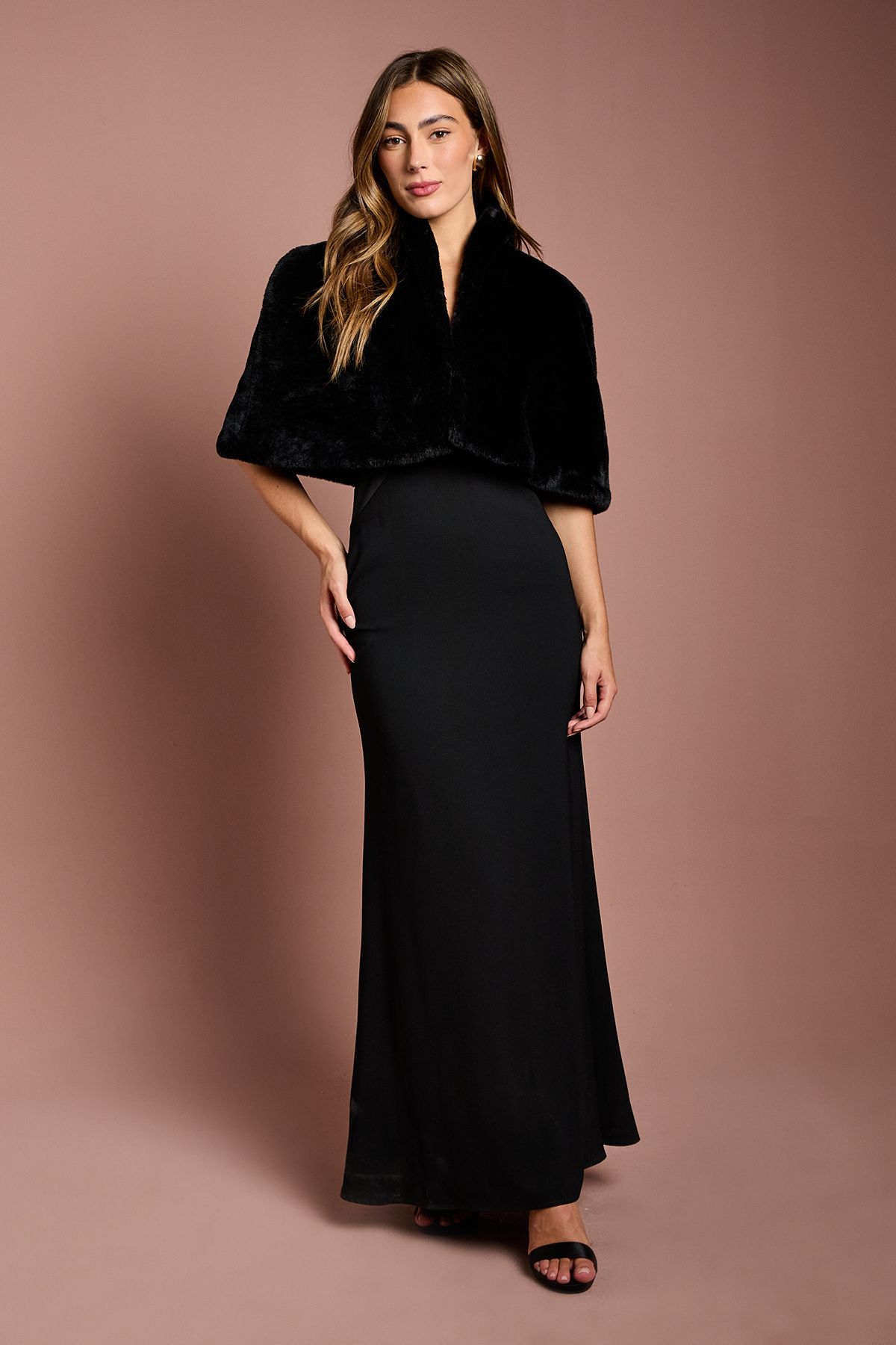 Coast Black Faux Fur Short Cape