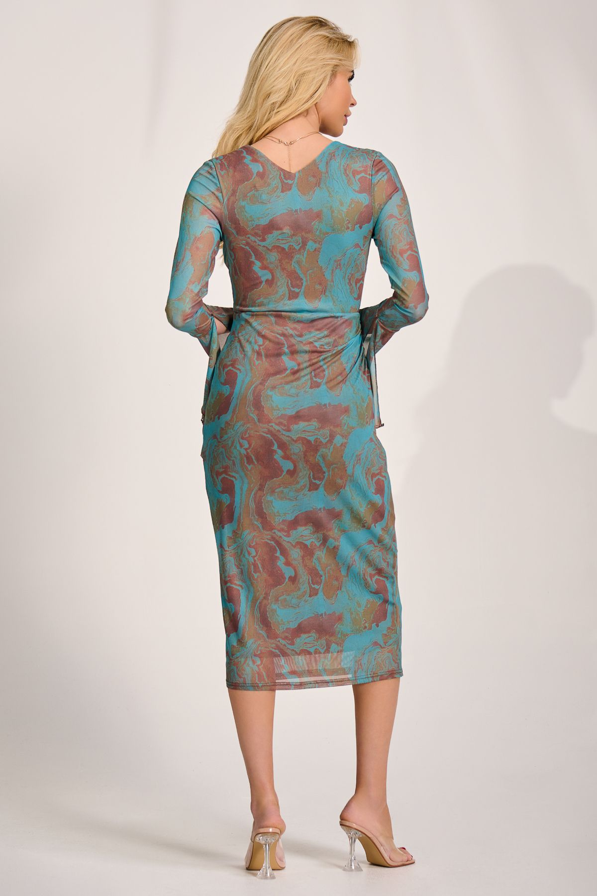 Jolie Moi Long Sleeve Mesh Bodycon Dress