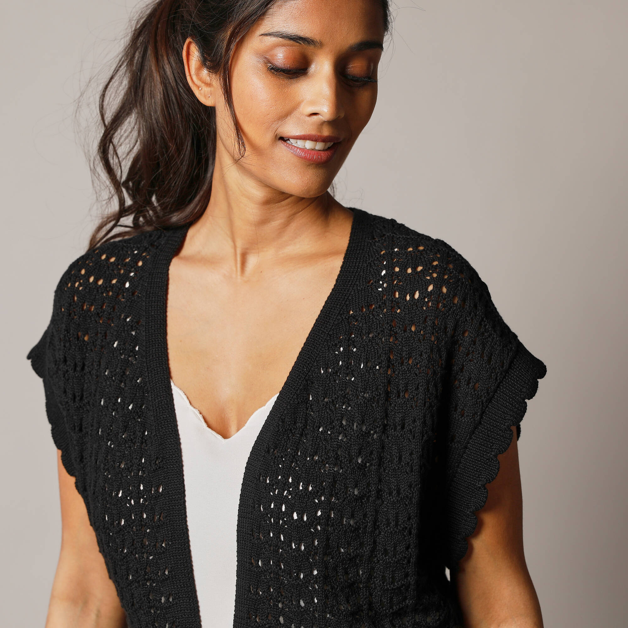 Gilet crochet en coton, manches courtes