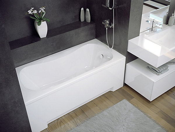 Baignoire rectangulaire 150 x 70 ARIA acrylique blanc   Habillage en polystyrène   Pieds   Vidage à chromé
