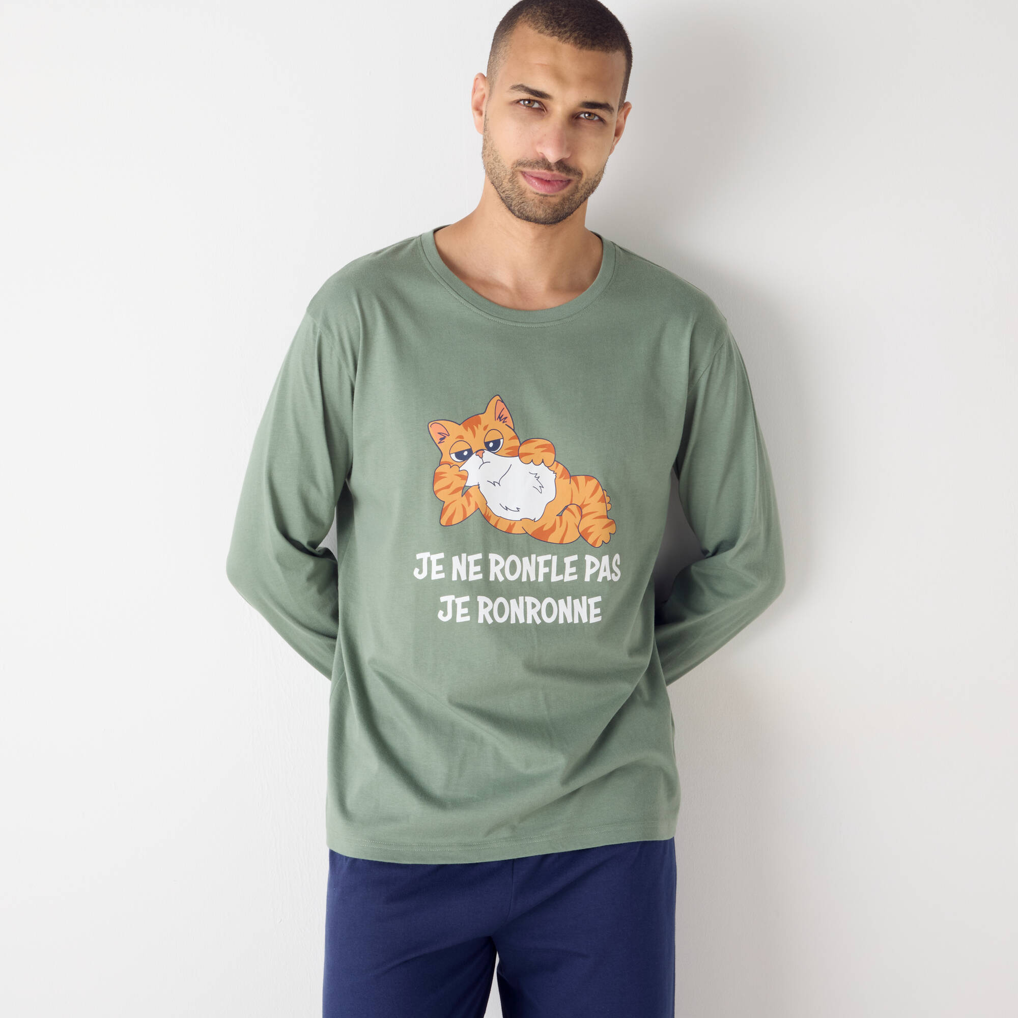 Pyjama coton imprimé message, manches longues
