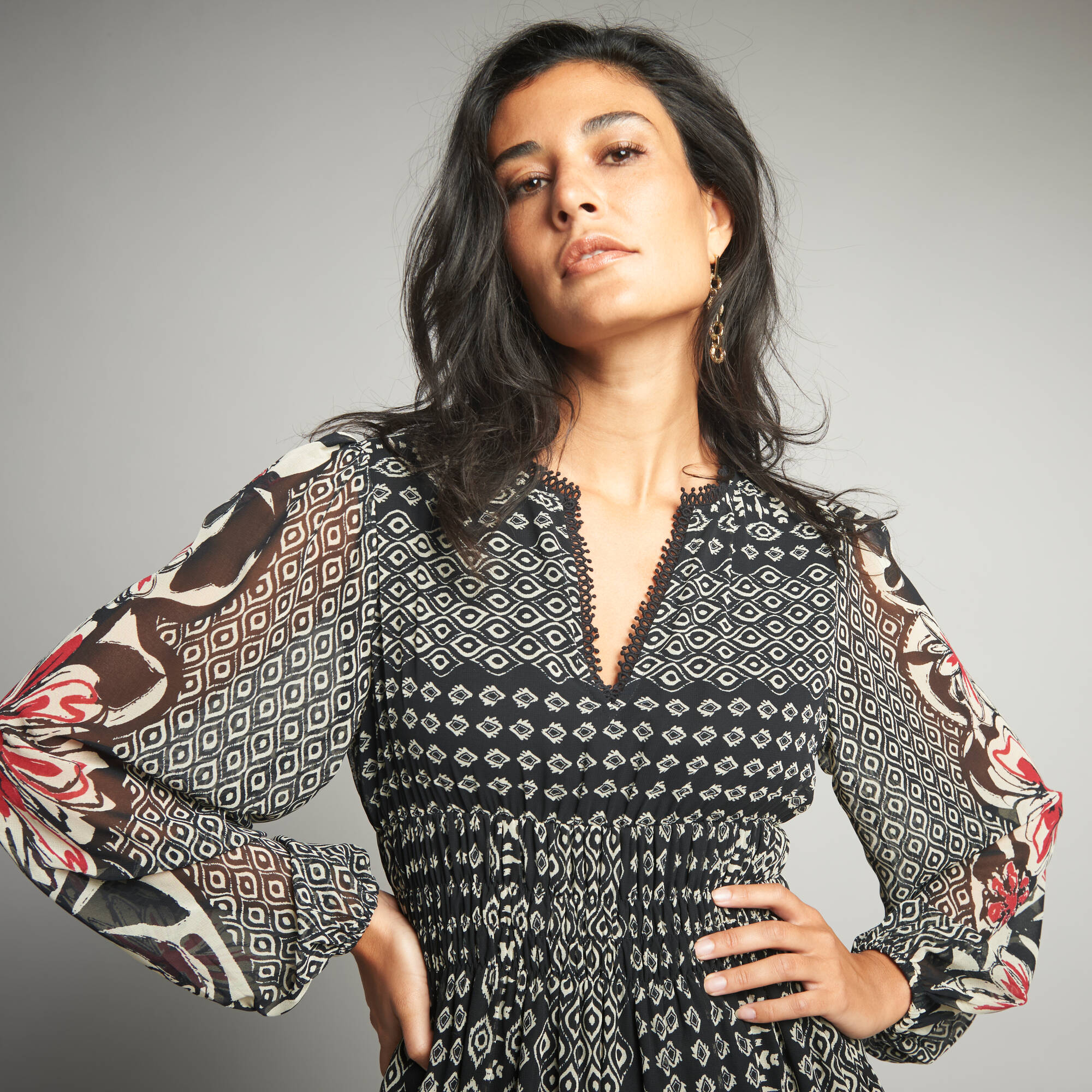 Robe longue en voile, imprimé ethnique
