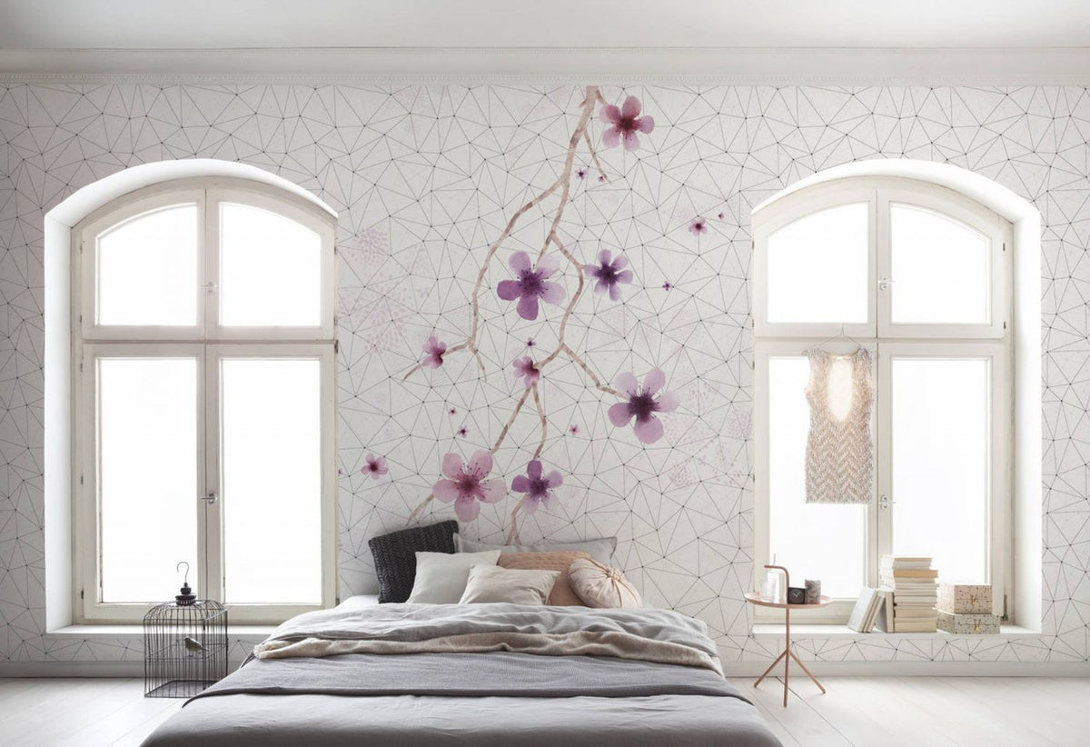 Sanders & Sanders fotobehang bloesems zwart wit en roze - 200 x 250 cm - 611941