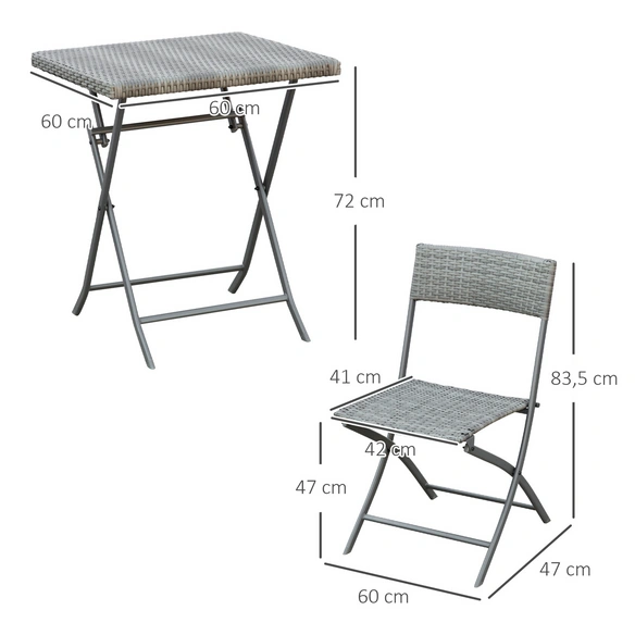 Balkonmöbelset, 3-teiliges Set, LxBxH: 121 x 60 x 84 cm